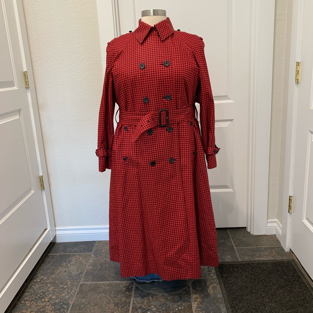Vintage Red Houndstooth Aquascutum London Trench Coat